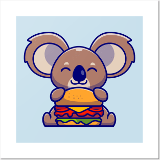 Cute Koala Eating Burger Cartoon Posters and Art